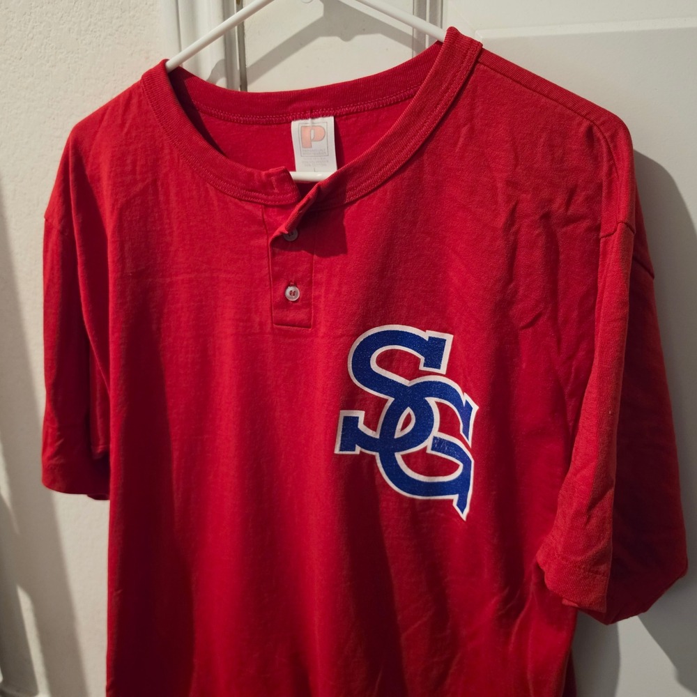 Vintage Paramount Sportswear Red Henley Baseball Shirt Mens Large SG 15 USA Made